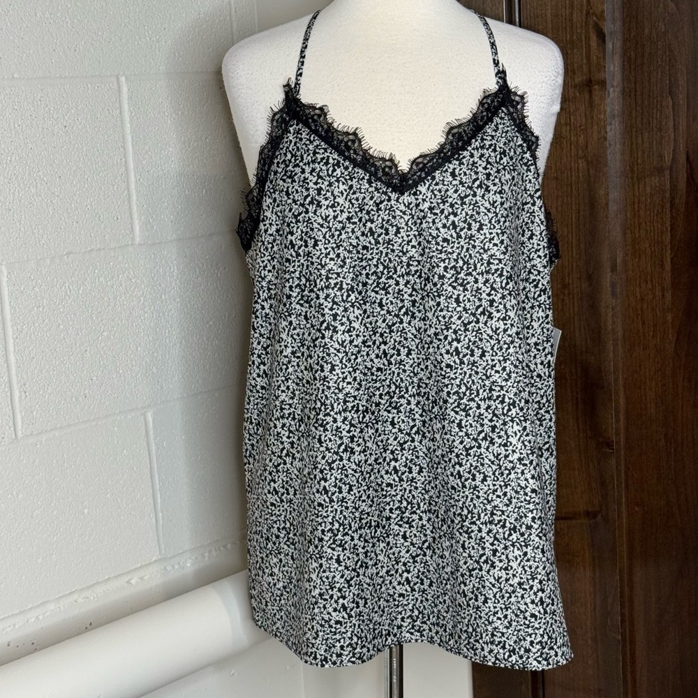 NWT Eden Ruth Heather Cami black and white lace trim Women’s Size L